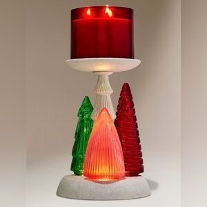 LIGHT UP PEDESTAL 3-WICK CANDLE HOLDER GLASS CHRISTMAS TREES BATH & BODY WORKS